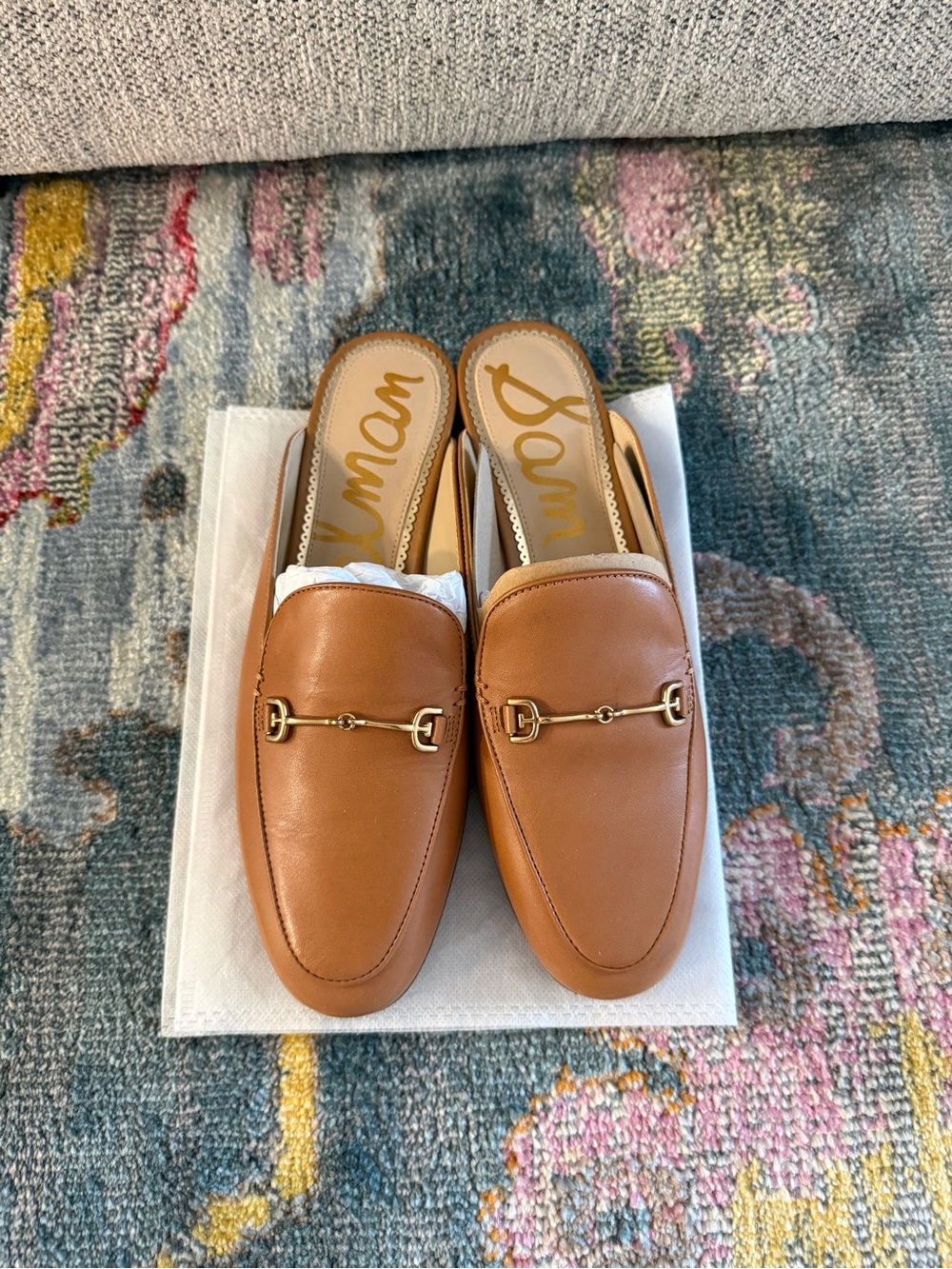 Sam Edelman Cognac Leather Slip-On Horsebit Mules